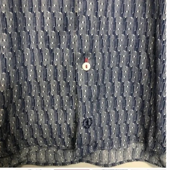 Bugatchi Long Sleeve Geometric Print Navy Button Up Shirt, size M - Picture 3 of 10